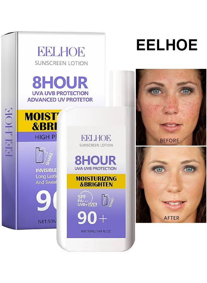 EELHOE Sunscreen Lotion SPF 90+PA+++, Long Lasting Waterproof And Sweat-Proof 8 Hours UVB+UVA Protection Sunscreen, Moisturizing And Brighten Sunscreen Protect Skin, 50ML - Image 1